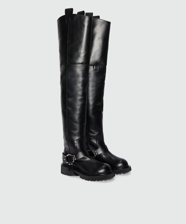High black biker style boots