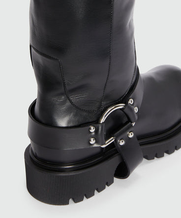 High black biker style boots
