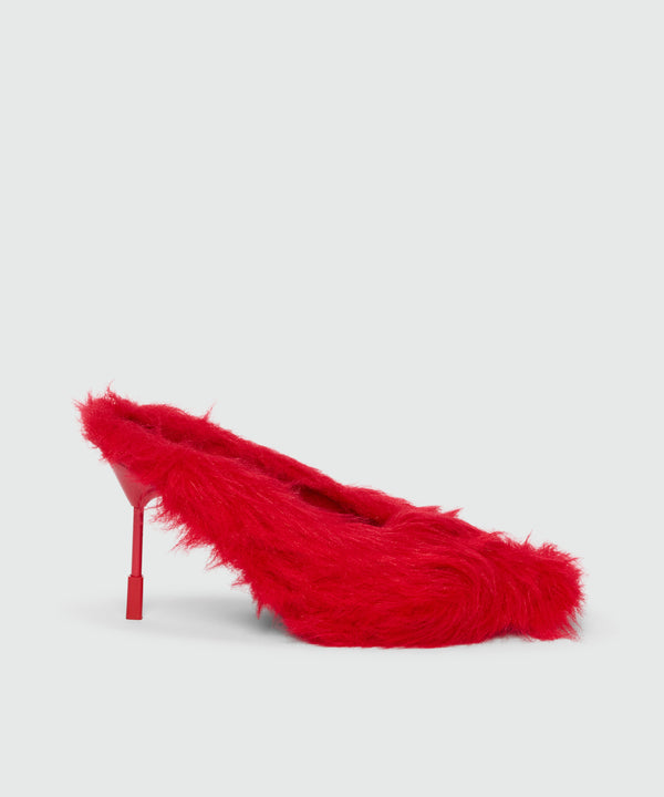 MSGM Iconic Red Faux Fur Heeled Sabot