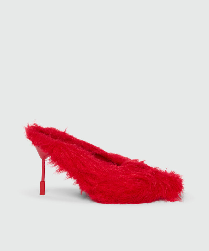 MSGM Iconic Red Faux Fur Heeled Sabot 19 Women 