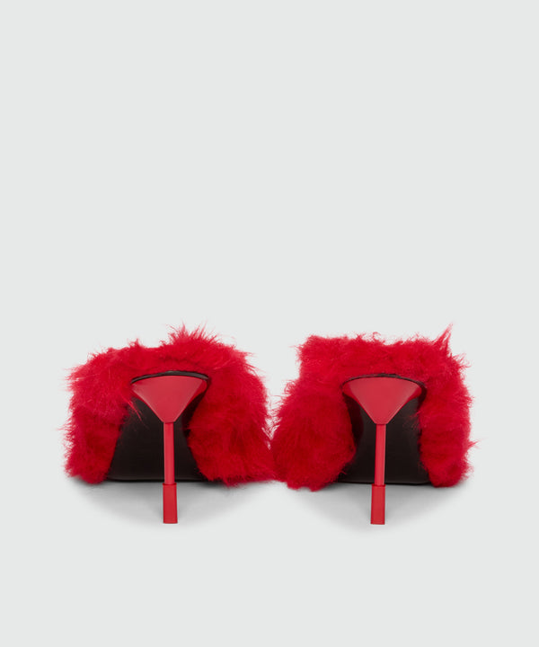 MSGM Iconic Red Faux Fur Heeled Sabot
