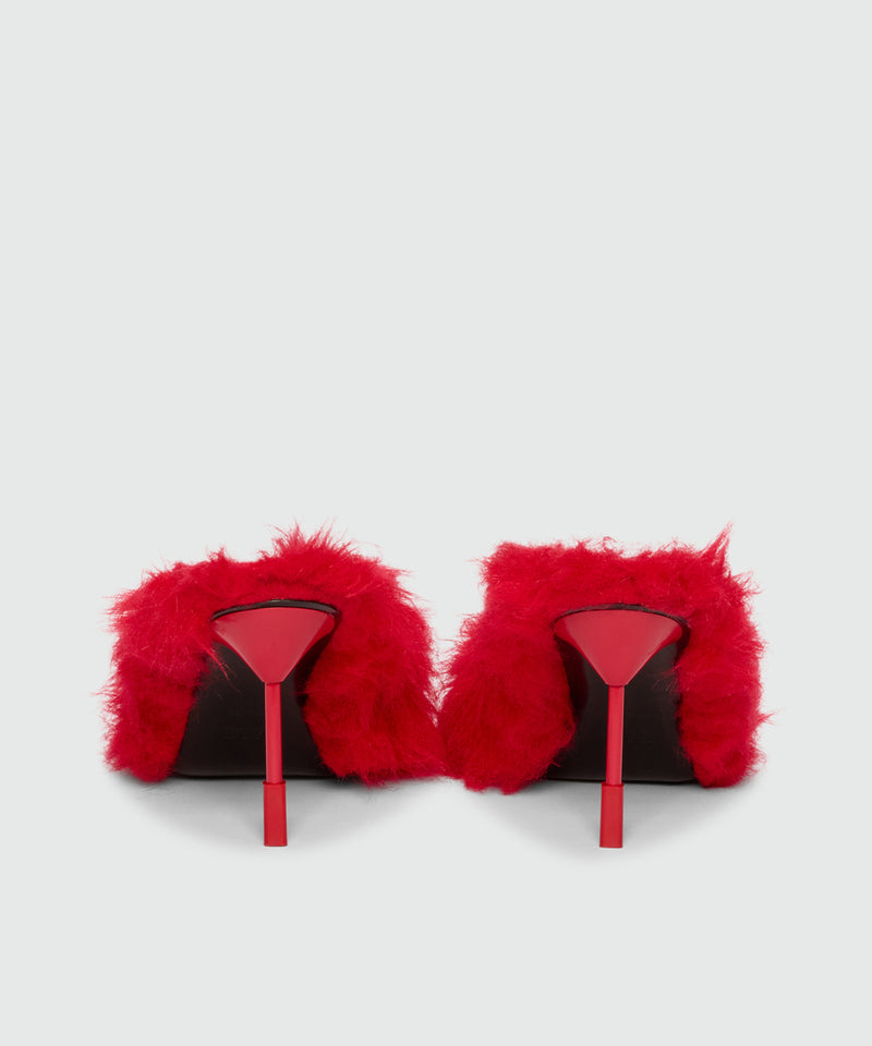 MSGM Iconic Red Faux Fur Heeled Sabot 19 Women 