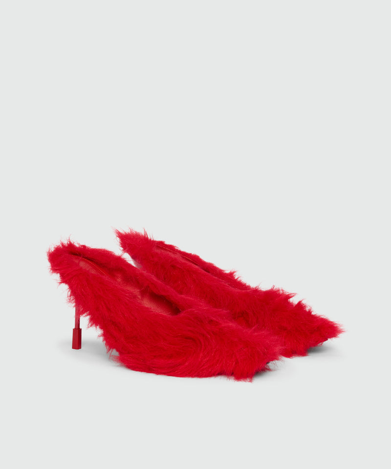 MSGM Iconic Red Faux Fur Heeled Sabot 19 Women 