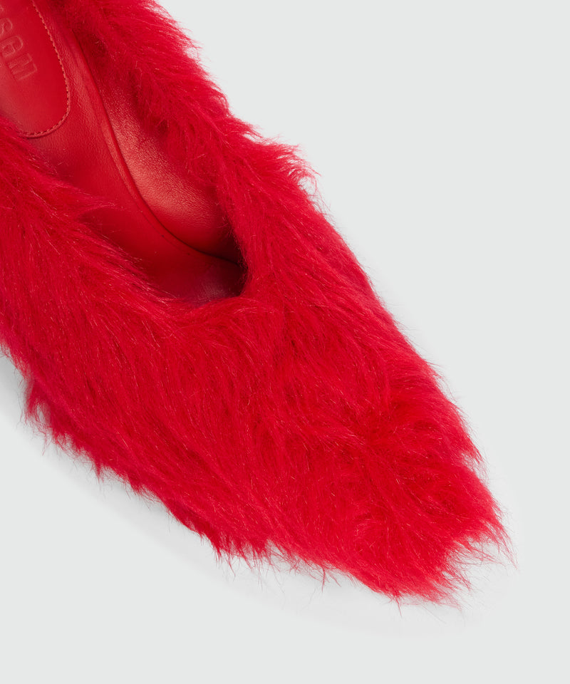 MSGM Iconic Red Faux Fur Heeled Sabot 19 Women 