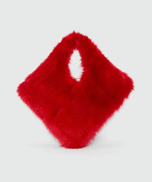 Maxi red shoulder bag in fluffy eco-fur