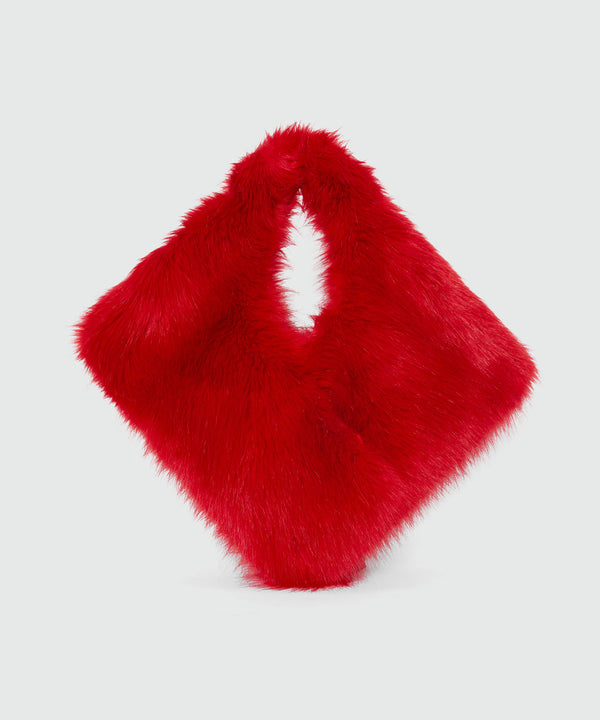 Maxi red shoulder bag in fluffy eco-fur