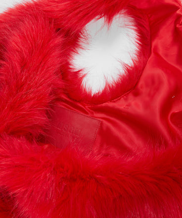 Maxi red shoulder bag in fluffy eco-fur