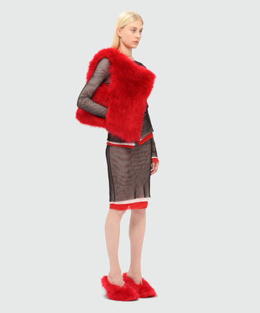 Maxi red shoulder bag in fluffy eco-fur