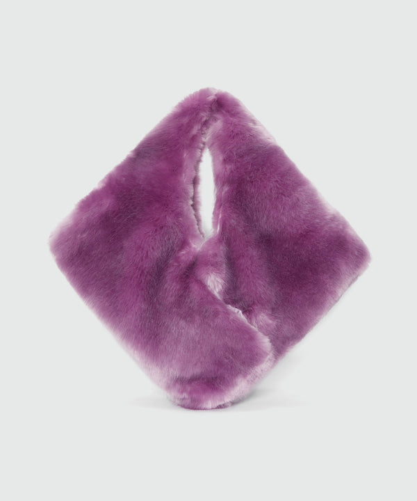 Maxi lilac shoulder bag in fluffy eco-fur
