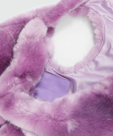Maxi lilac shoulder bag in fluffy eco-fur
