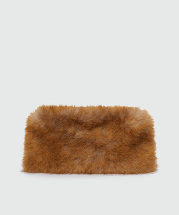 Beige faux fur clutch bag