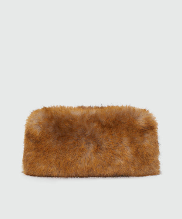 Beige faux fur clutch bag