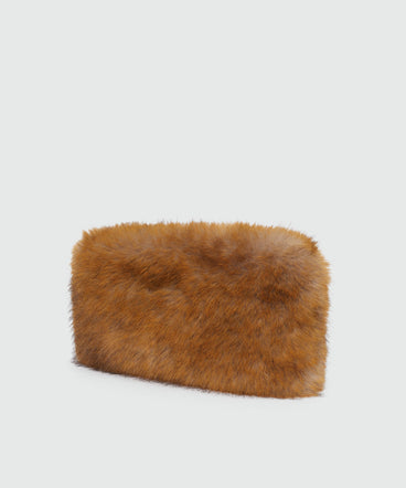 Beige faux fur clutch bag