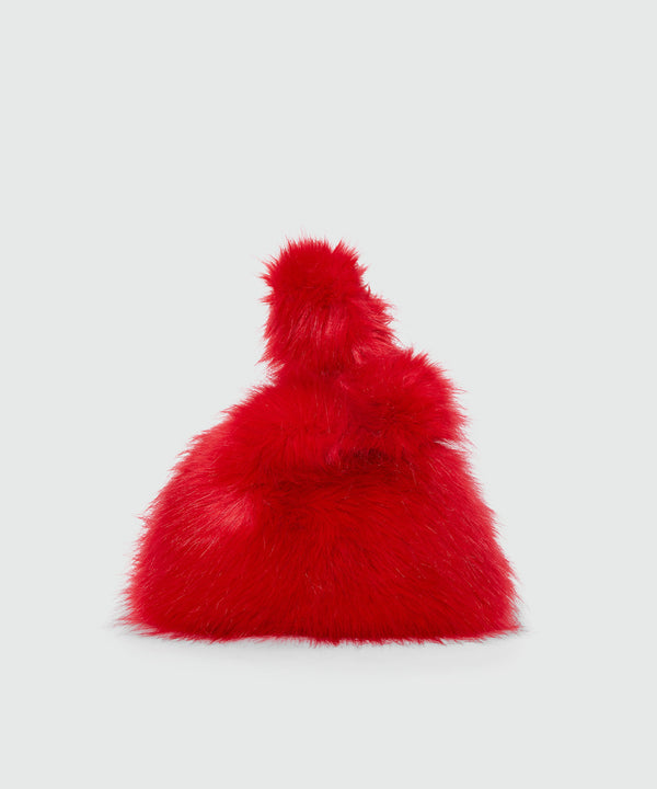 Small red handbag in fluffy faux fur
