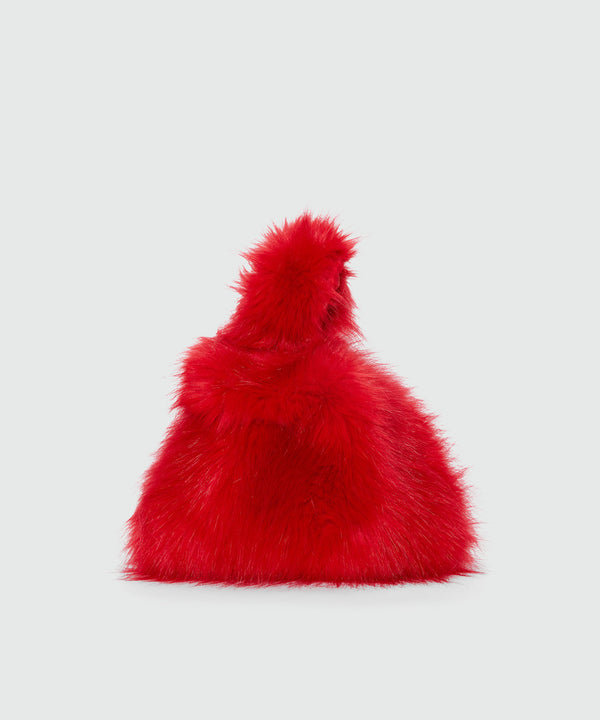 Small red handbag in fluffy faux fur