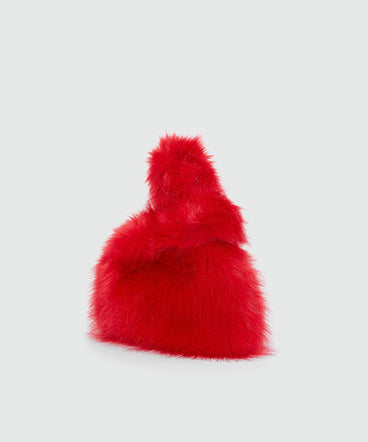 Small red handbag in fluffy faux fur