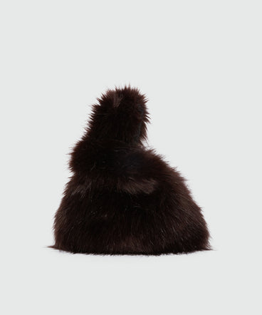 Small brown handbag in fluffy faux fur