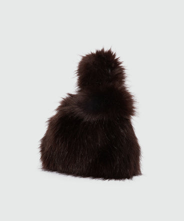 Small brown handbag in fluffy faux fur