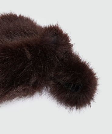 Small brown handbag in fluffy faux fur