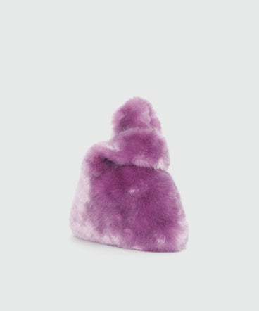 Borsa piccola a mano lilla in eco-pelliccia fluffy