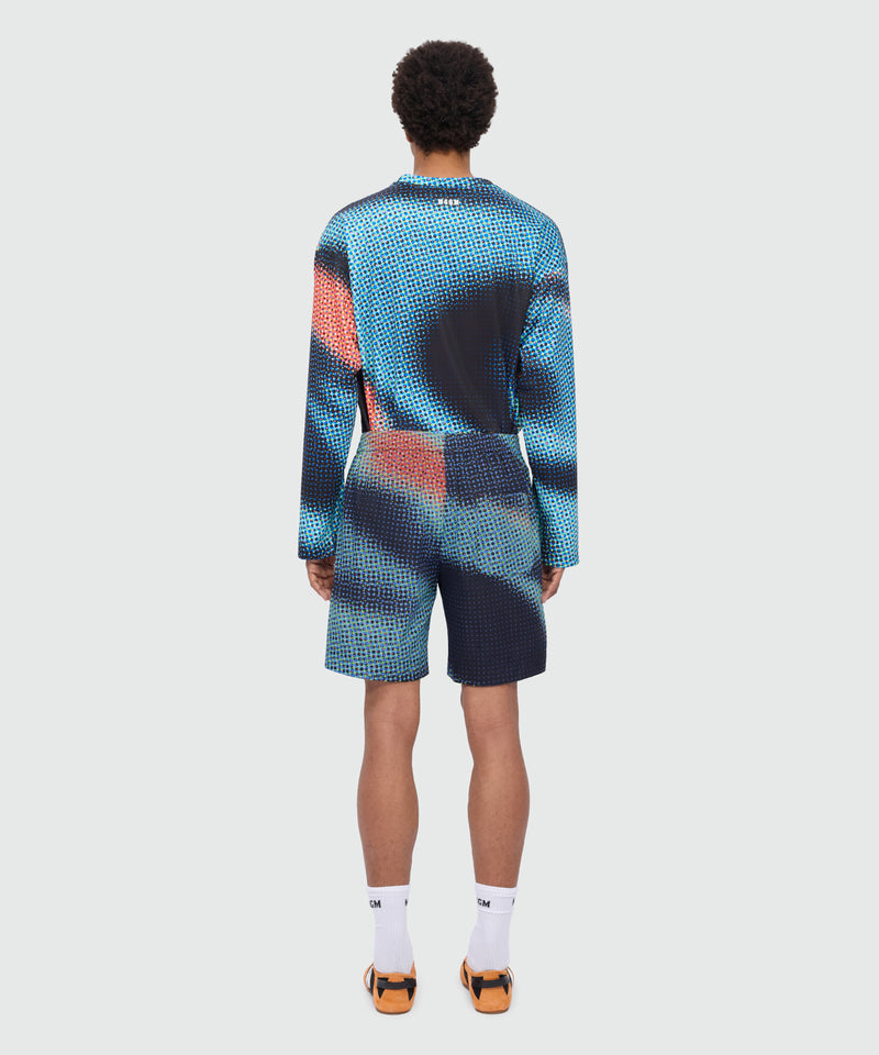 Multicolor cotton Bermuda shorts with pixel print and embroidery at the hem 03 Uomo 