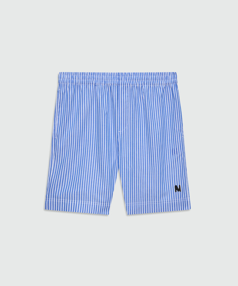 Light blue striped cotton poplin Bermuda shorts with patch at the hem 84 Uomo 