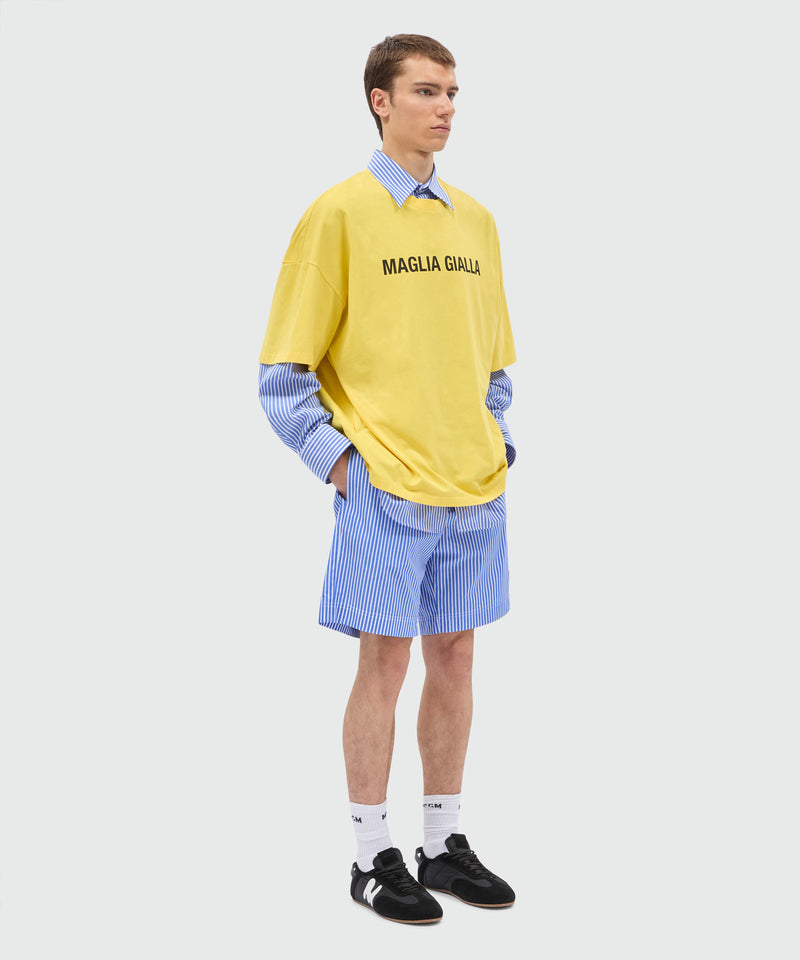 Light blue striped cotton poplin Bermuda shorts with patch at the hem 84 Uomo 