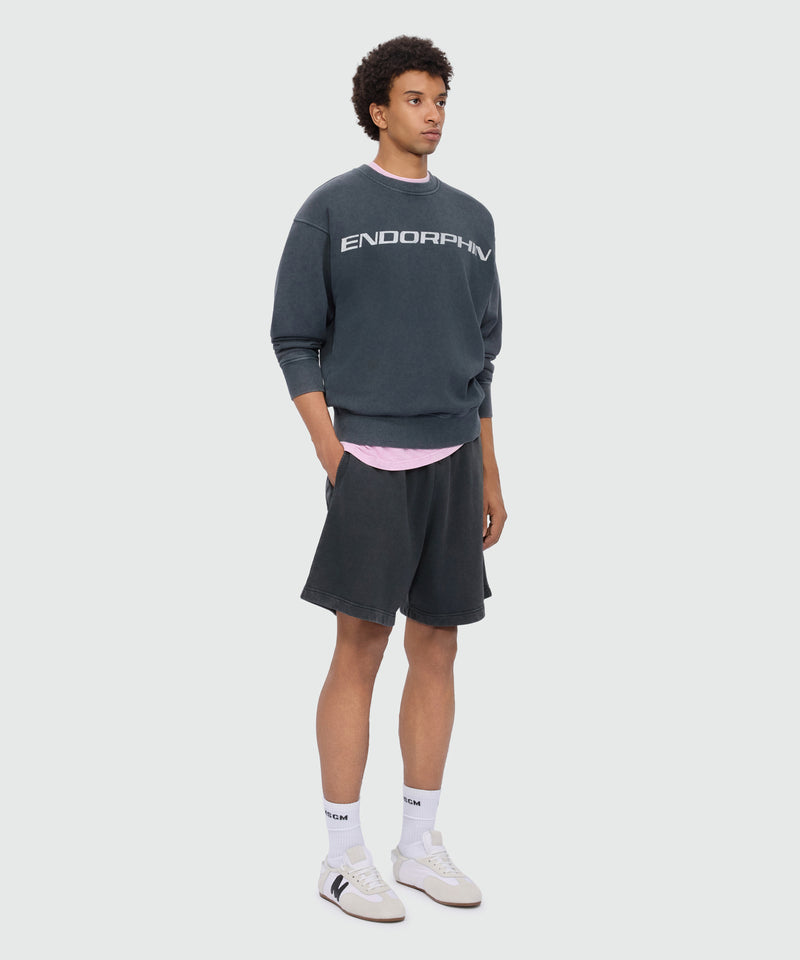 Anthracite grey cotton fleece Bermuda shorts with marbled wash 98 Uomo 