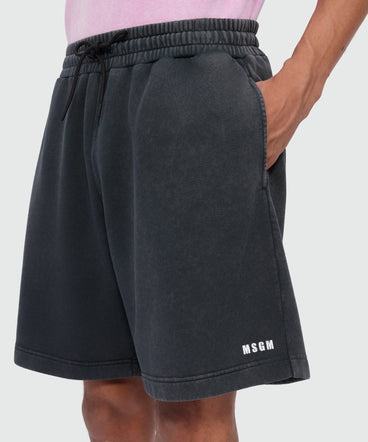 Anthracite grey cotton fleece Bermuda shorts with marbled wash