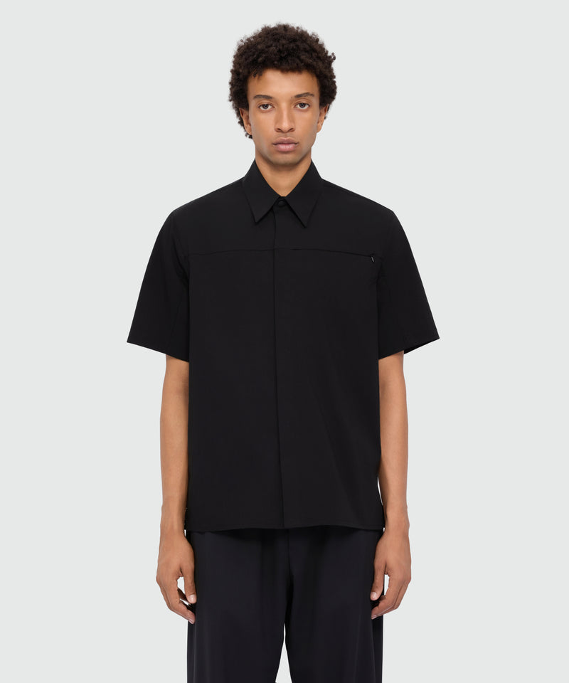 Black stretch cotton short-sleeve shirt with classic collar 99 Uomo 