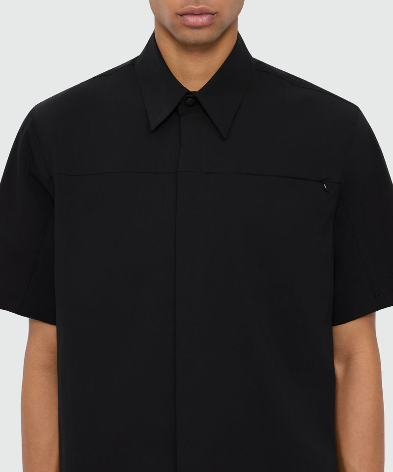 Black stretch cotton short-sleeve shirt with classic collar 99 Uomo 