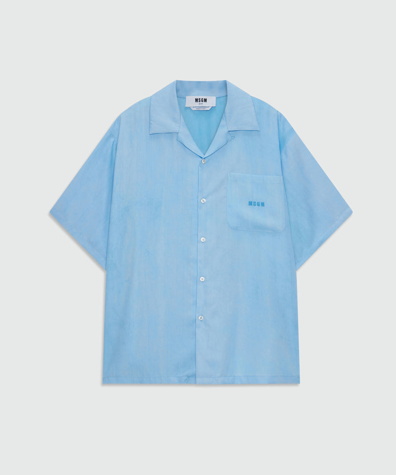 Light blue bowling short-sleeve lyocell shirt with tie-dye effect and embroidered logo on the chest 84 Uomo 