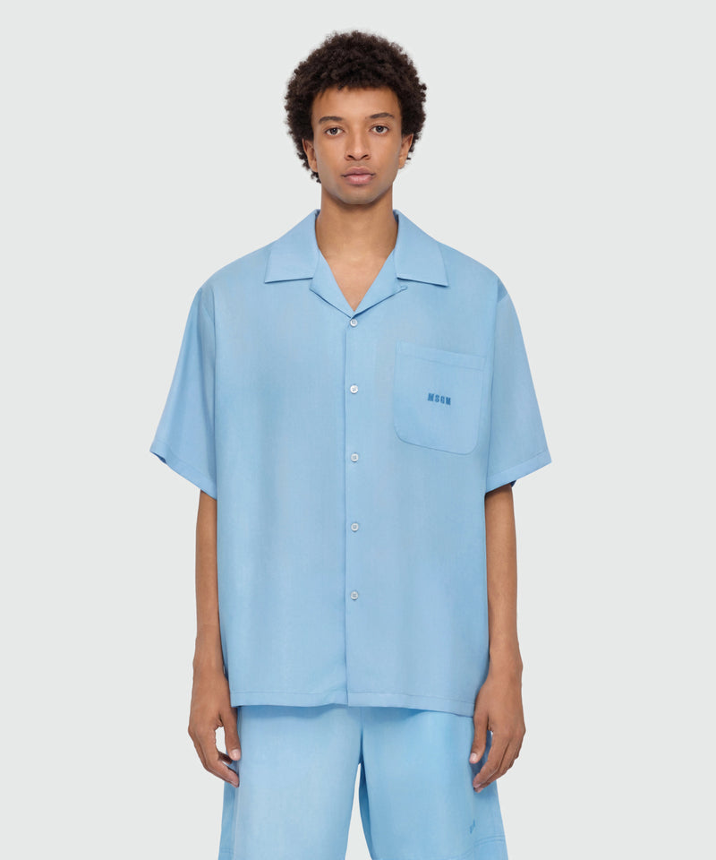 Light blue bowling short-sleeve lyocell shirt with tie-dye effect and embroidered logo on the chest 84 Uomo 