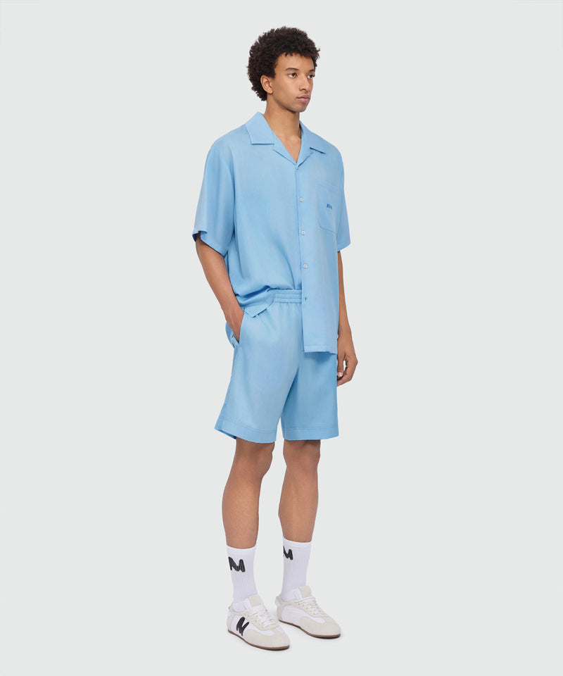 Light blue bowling short-sleeve lyocell shirt with tie-dye effect and embroidered logo on the chest 84 Uomo 