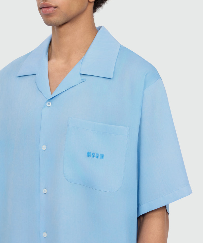 Light blue bowling short-sleeve lyocell shirt with tie-dye effect and embroidered logo on the chest 84 Uomo 