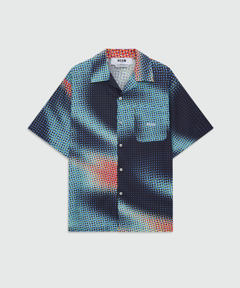 Multicolor cotton printed short-sleeve bowling shirt with embroidered MSGM logo 03 Uomo 