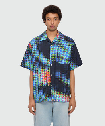 Multicolor cotton printed short-sleeve bowling shirt with embroidered MSGM logo