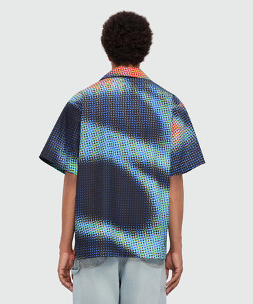 Multicolor cotton printed short-sleeve bowling shirt with embroidered MSGM logo