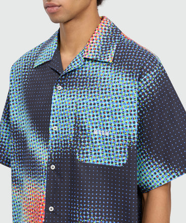 Multicolor cotton printed short-sleeve bowling shirt with embroidered MSGM logo