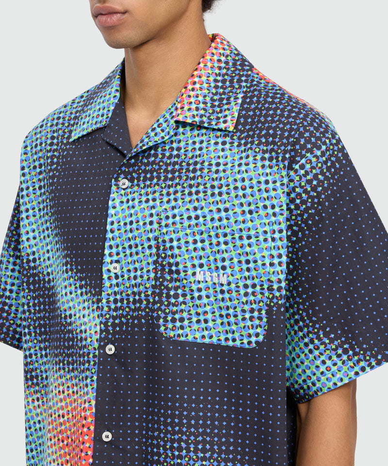 Multicolor cotton printed short-sleeve bowling shirt with embroidered MSGM logo 03 Uomo 