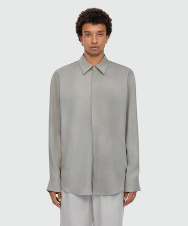 Camicia grigio ghiaccio in lyocell con trattamento tie and dye