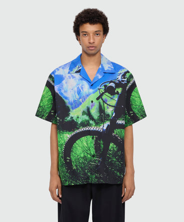 Multicolor cotton printed short-sleeve bowling shirt