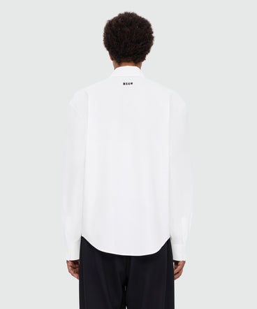 White long-sleeve cotton poplin shirt with front print