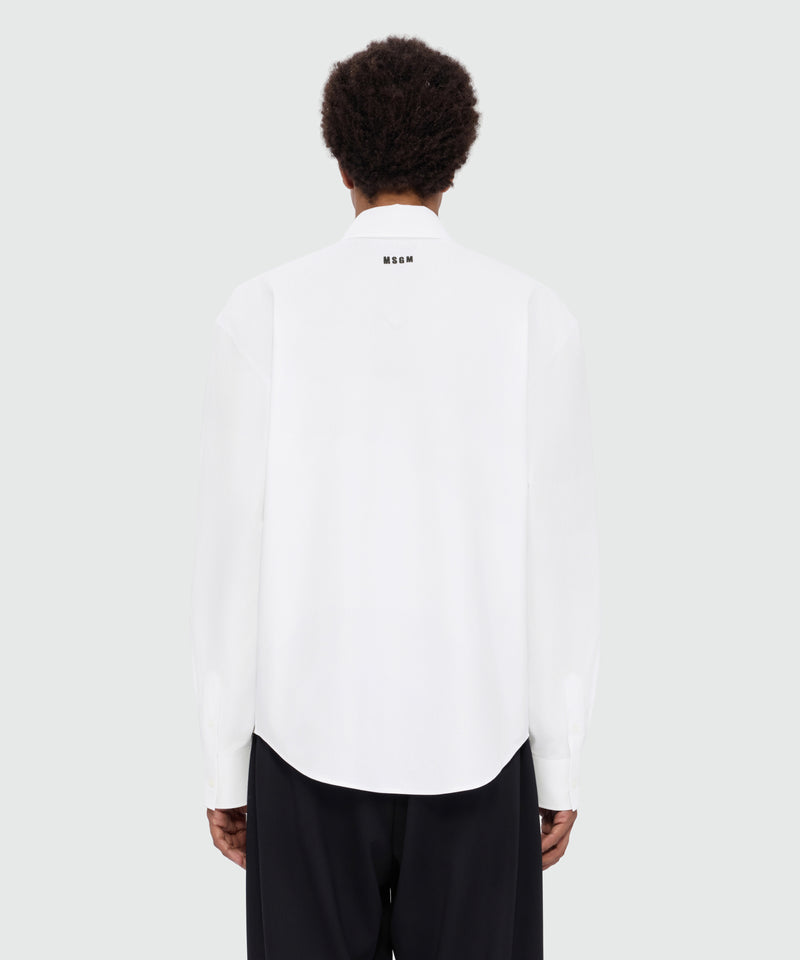 White long-sleeve cotton poplin shirt with front print 01 Uomo 