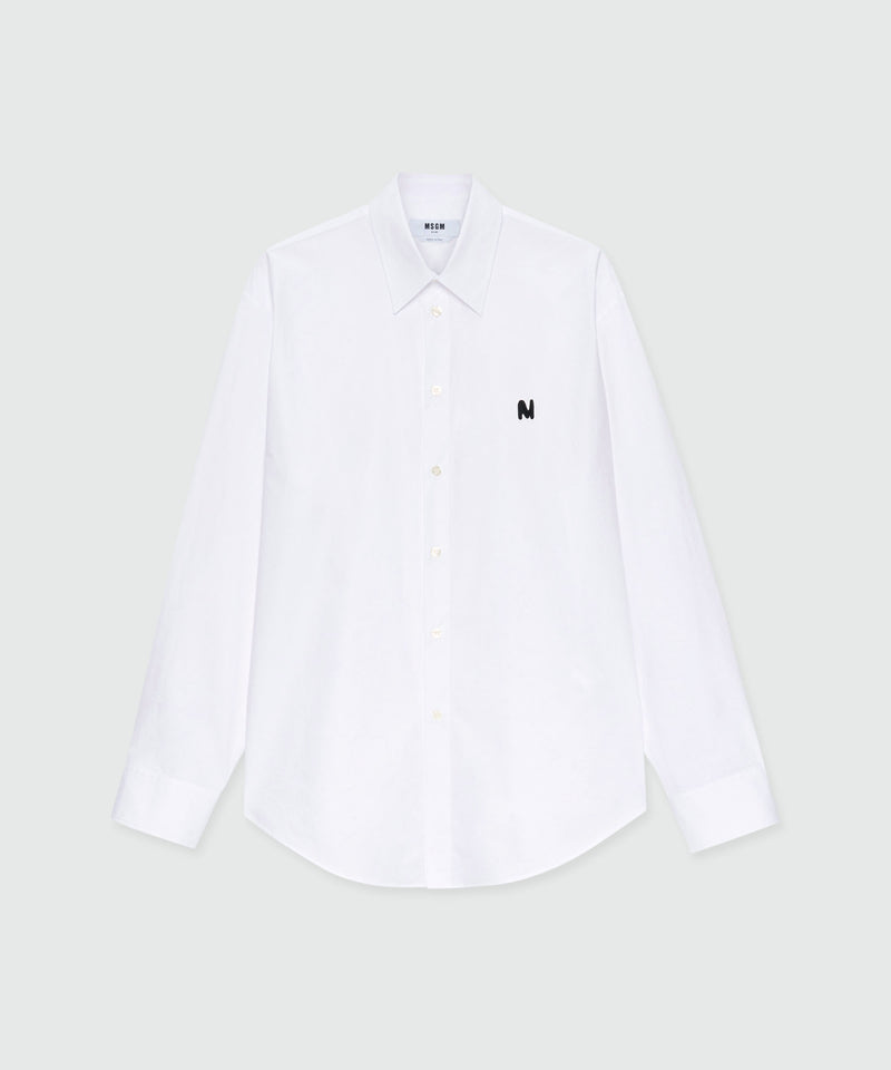 White long-sleeve cotton poplin shirt with chest logo and front patch 01 Uomo 
