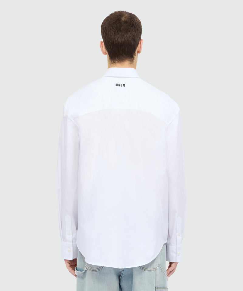 White long-sleeve cotton poplin shirt with chest logo and front patch 01 Uomo 