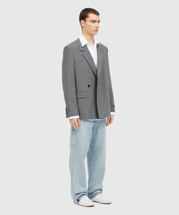 White long-sleeve cotton poplin shirt with chest logo and front patch