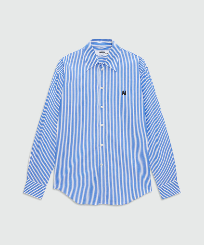 Light blue striped cotton poplin long-sleeve shirt with classic collar and front patch 84 Uomo 