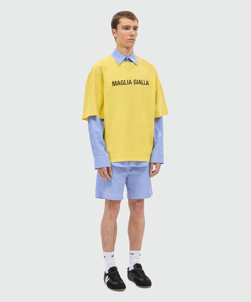 Light blue striped cotton poplin long-sleeve shirt with classic collar and front patch 84 Uomo 