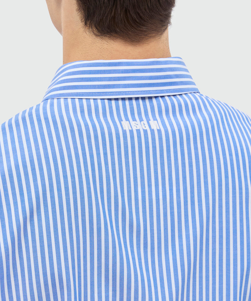 Light blue striped cotton poplin short-sleeve shirt with classic collar and front patch 84 Uomo 
